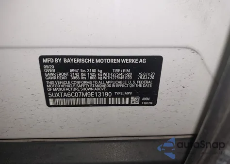 2021 BMW X5 Phev xDrive45E z USA, uszkodzony, nr VIN 5UXTA6C07M9E13190